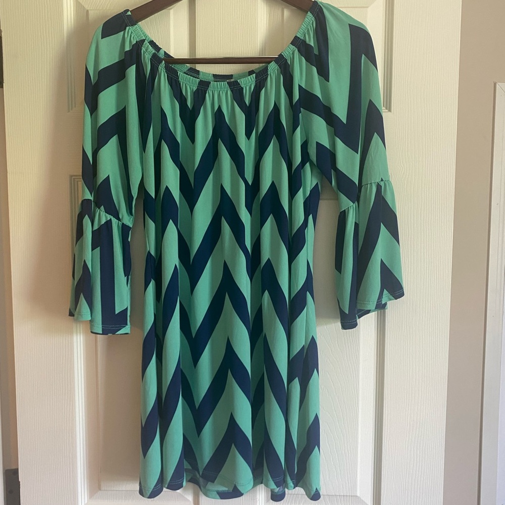 Cezanne Teal and Navy Off-Shoulder Dress